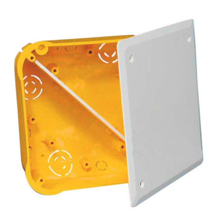 Trasee electrice - Doza de derivatie galbena pentru perete uscat cu capac si separator intern 116x116x45 mm