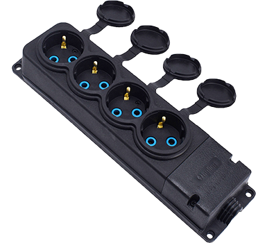 Grup negru cu 4 prize din cauciuc cu protectie IP44 [0]