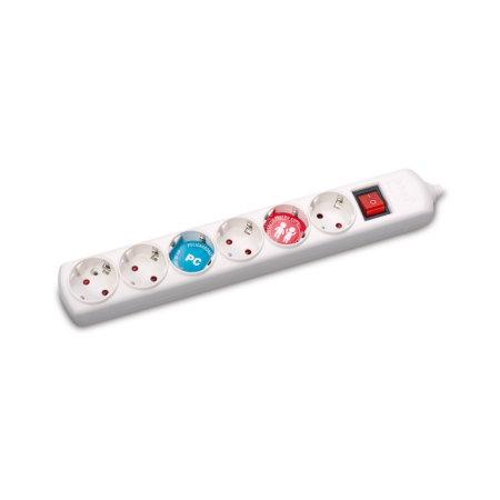 Accesorii - Grup alb cu 6 prize cu impamantare si intrerupator cu LED