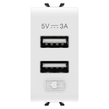 Aparataj - Incarcator incastrabil alb cu doua porturi USB tip A si iesire 3 A
