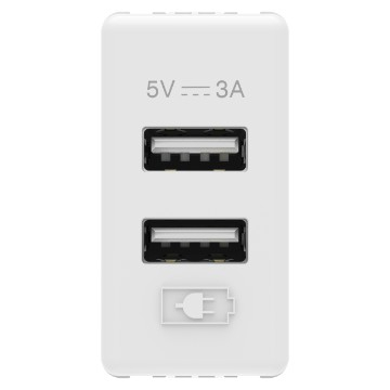 Aparataj - Incarcator USB dublu tip A 3A alb pentru montaj modular incastrat