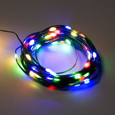 Iluminat festiv - Instalatie luminoasa decorativa cu 75 LED-uri multicolore, 7,5 m, cablu verde, IP44 si timer