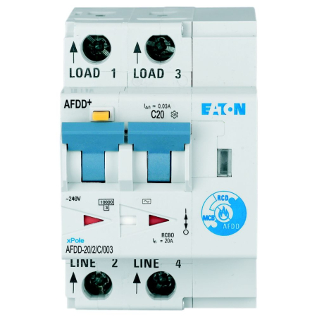 Protectie - Intrerupator AFDD 20A 2 poli curba C 10kA 30mA tip AC pentru tablou electric