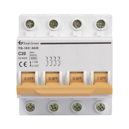 Protectie - Intrerupator automat modular tetrapolar 20 A cu curba C si capacitate de rupere 6 kA