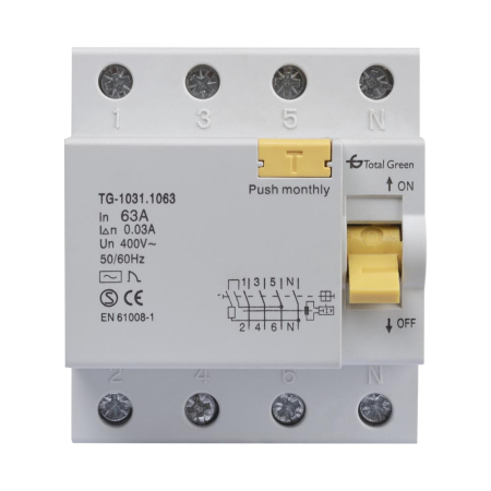 Protectie - Intrerupator diferential tetrapolar 63A 30mA pentru tablou electric trifazat