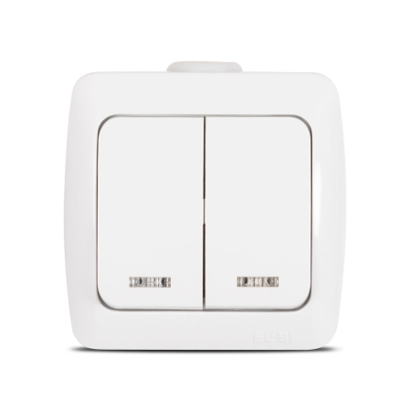 Aparataj - Intrerupator dublu cu LED aplicat alb pentru doua circuite 10A
