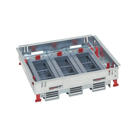 Trasee electrice - Kit suport reglabil orizontal pentru doza de pardoseala cu 18 module si trei cosuri
