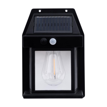 Surse de iluminat - Lampa solara decorativa neagra cu senzor pentru montaj exterior pe perete