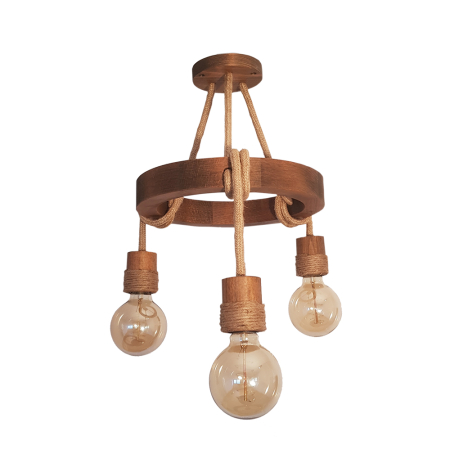 Lustra/pendul dulie - Lustra decorativa din lemn antic cu sfoara si 3 dulii E27 pentru interior