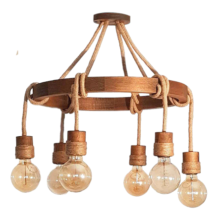 Lustra/pendul dulie - Lustra decorativa din lemn antic cu sfoara si 6 dulii E27 pentru interior