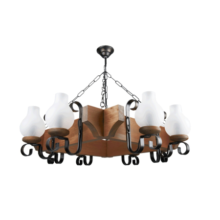 Lustra decorativa Davos Antic cu 8 dulii E14 din lemn metal si sticla alba [0]