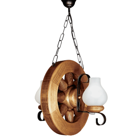 Lustra/pendul dulie - Lustra decorativa de interior cu doua dulii E14, lemn si abajur din sticla alba cu aspect antichizat