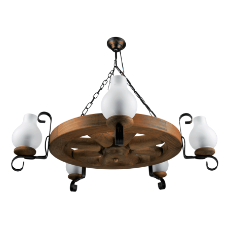 Lustra/pendul dulie - Lustra decorativa antic din lemn si sticla alba cu 5 dulii E14 pentru interior