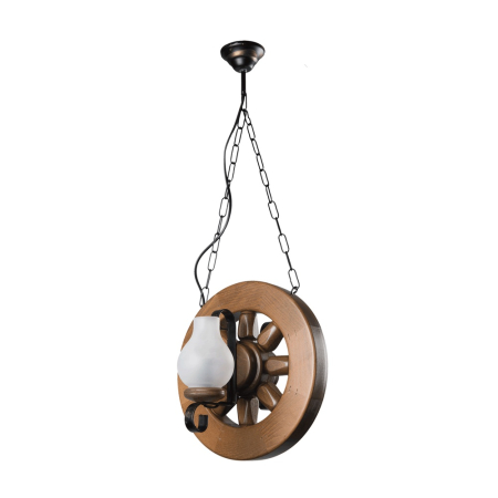 Lustra/pendul dulie - Lustra decorativa nuc cu metal negru sticla alba si doua dulii E14