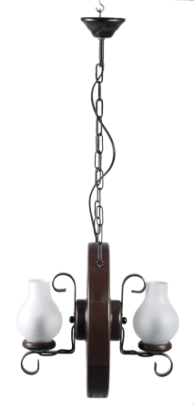 Lustra/pendul dulie - Lustra decorativa wenge cu doua dulii E14 si abajururi din sticla alba