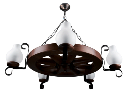 Lustra/pendul dulie - Lustra decorativa Elaria wenge cu cinci dulii E14 si abajururi din sticla alba
