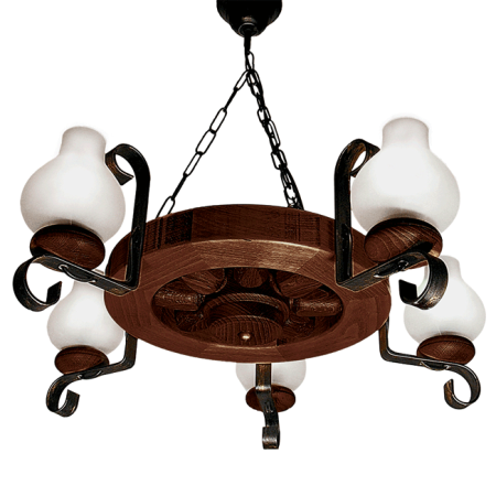 Lustra/pendul dulie - Lustra decorativa Elaria wenge cu 5 dulii E14 si abajururi din sticla alba