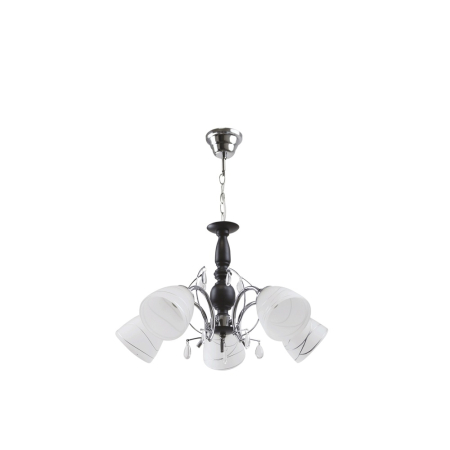 Surse de iluminat - Lustra decorativa pentru interior cu 5 dulii E27 finisaj crom negru si abajururi albe din sticla