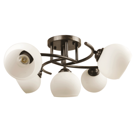 Lustra/pendul dulie - Lustra decorativa wenge si alb cu 5 dulii E27 si abajururi din sticla alba
