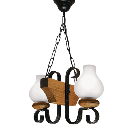 Lustra/pendul dulie - Lustra decorativa Sinna Antic cu doua dulii E14, lemn si sticla alba