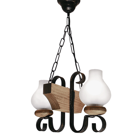 Lustra/pendul dulie - Lustra decorativa cu finisaj nuc din lemn si sticla pentru interior cu doua dulii E14