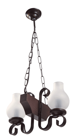 Lustra/pendul dulie - Lustra decorativa wenge cu doua abajururi albe din sticla si dulii E14