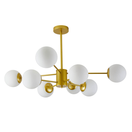 Lustra/pendul dulie - Pendul decorativ auriu cu 8 dulii E27 si abajururi din sticla alba