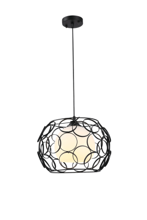 Corpuri iluminat interior - Pendul decorativ negru cu abajur din sticla alba si dulie E27