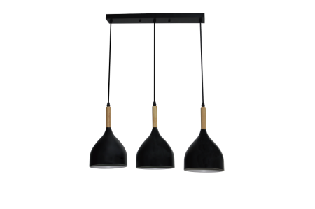 Lustra/pendul dulie - Pendul decorativ negru cu 3 dulii E27 din metal si lemn pentru interior