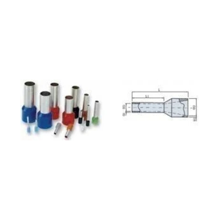 Pini terminali - Pin terminal izolat rosu pentru conductor 1 mm2 cu lungime 8 mm set 100 bucati