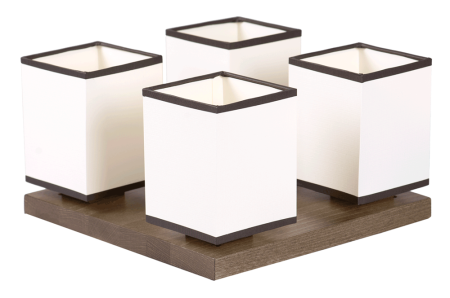 Corpuri iluminat interior - Plafoniera decorativa cu finisaj nuc si abajur textil alb cu 4 dulii E14