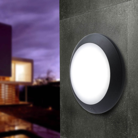Surse de iluminat - Plafoniera exterior rotunda neagra cu dulie E27 si protectie IP66 pentru montaj pe perete sau tavan