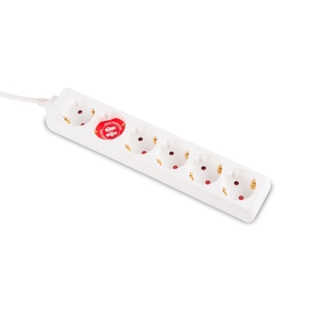 Prelungitor alb cu 6 prize Schuko cu protectie copii si cablu de 1.5 m [0]