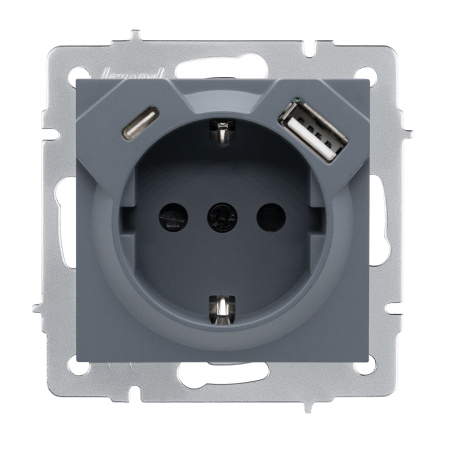 Priza incastrata gri grafit cu impamantare, port USB A si port USB Type C [0]