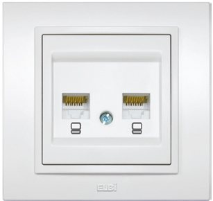 Aparataj - Priza de date dubla alba cu doua porturi RJ45 pentru montaj incastrat