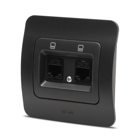 Functii speciale - Priza date dubla cu 2 porturi RJ45 Cat6e UTP negru mat pentru montaj incastrat