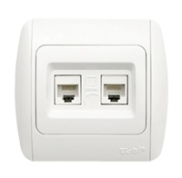 Aparataj - Priza de date dubla alba cu doua porturi RJ45 Cat6e UTP pentru montaj incastrat