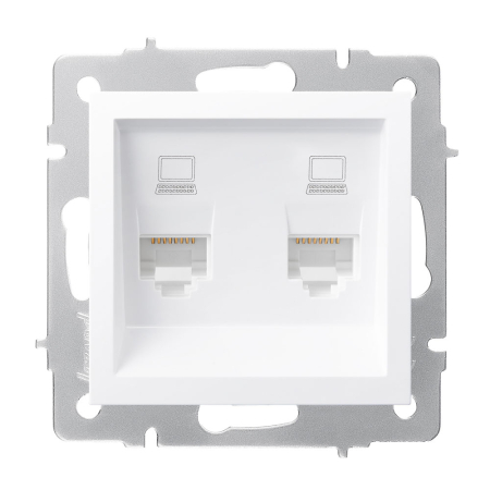 Aparataj - Priza de date dubla RJ45 Cat6e alba pentru montaj incastrat