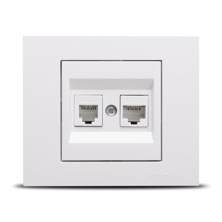 Aparataj - Priza incastrata alba cu conexiune RJ45 Cat6 si telefonie