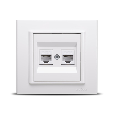 Aparataj - Priza dubla de date RJ45 alba pentru montaj incastrat