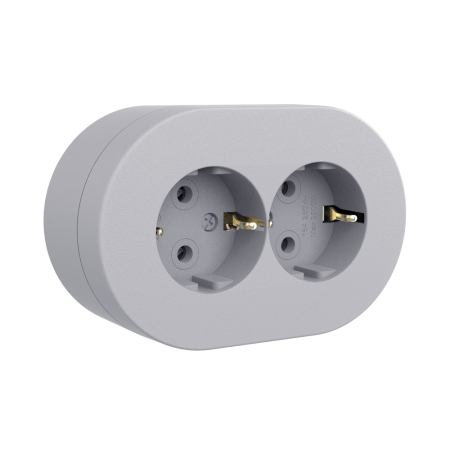 Modular - Priza dubla Schuko aplicata gri cu protectie IP54
