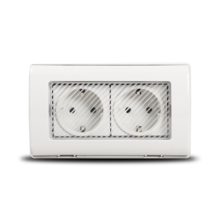 Modular - Priza dubla Schuko aplicata gri cu capace de protectie si impamantare IP55