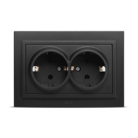 Priza - Priza dubla Schuko ELBI Zena cu contact de protectie, negru mat, EL0070984