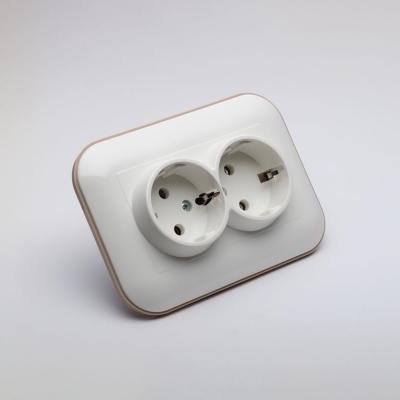 Priza - Priza dubla Schuko cu impamantare Ovivo Loft 404-010306-907, alb/kraft