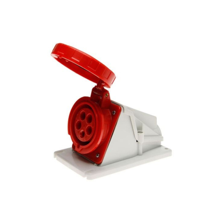 Fise si cuple - Priza fixa industriala rosie 90 grade 3P N T 16A 400V IP67 pentru montaj aparent