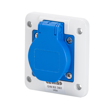 Priza incastrabila albastra cu flansa 85x75 mm 2P+E 16A IP54 [1]