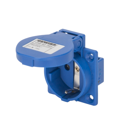 Priza incastrabila Schuko 2P+E 16A 230V IP54 cu flansa 50x50 mm albastra [0]