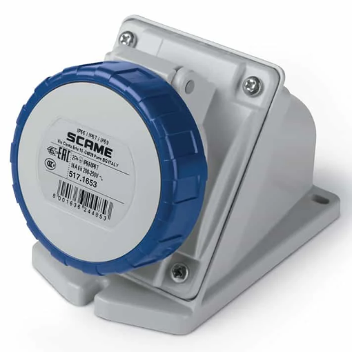 Priza industriala aplicata albastra 2P+E 16A 230V cu protectie IP67 si pozitie 6h [0]