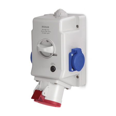 Trasee electrice - Priza industriala aplicata combinata 32A 3P N E 6h cu priza standard german