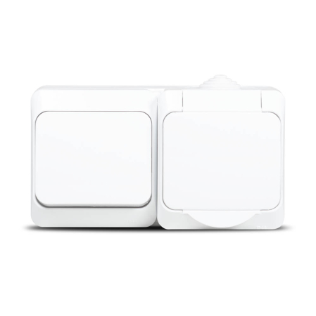 Aparataj - Priza cu intrerupator aplicat alba IP44 cu contact lateral de protectie